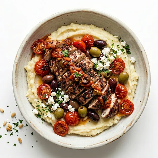 Mediterranean Chicken, Tomato and Olives With Potato Mash